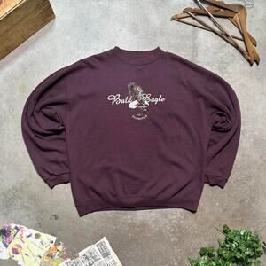 Vintage Bald Eagle Embroidered Crewneck Mens 2XL Burgundy Bird Animal Sweatshirt